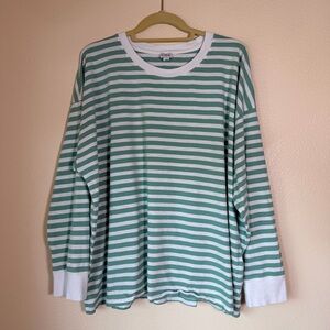 J. Crew Striped Long Sleeve Tee in Mint and White, Size 2X